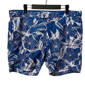 Ibiza Ocean Club Mens Blue Floral Hibiscus Swim Trunks Board Shorts Size 34